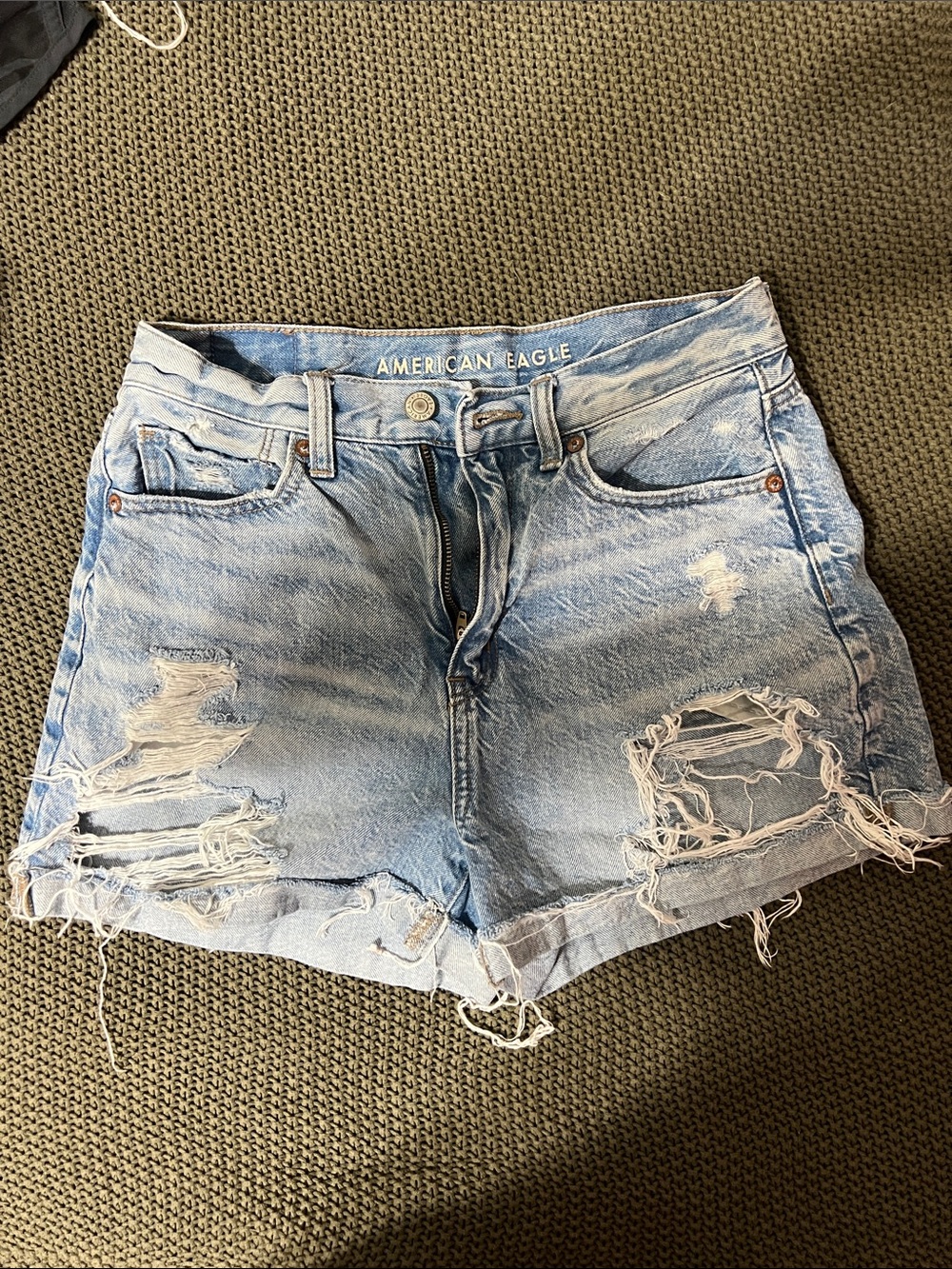 American Eagle Outfitters Distressed Light Blue Denim (Mom Short)